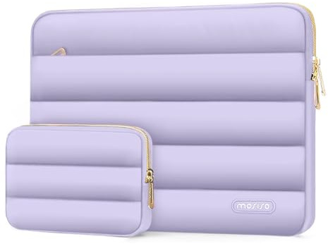 MOSISO 16 inch Laptop Case Puffy Sleeve with Small Bag, Purple | Horizontal Puffer Computer Bag Protective Laptop Case 15-15.6 inch Compatible with MacBook Pro 16,HP Dell ASUS Acer Lenovo