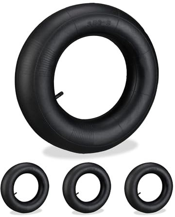 Relaxdays 4 Cámaras para Ruedas de Carretilla 3.50-8, Neumäaticos de Repuesto Carro de Jardín, Válvula, Goma, Negro