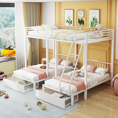 Soweiz Estructura de Cama metálica, Convertible en una Cama Doble de 140 x 200 y Dos Camas Individuales de 90 x 200; Cama con Estructura metálica Multifuncional (Blanco Metalizado)