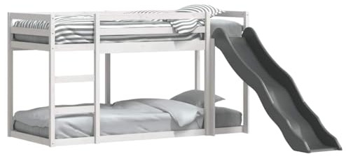 vidaXL Etagenbett mit Rutsche & Leiter Weiß 90x200cm Massivholz Kiefer