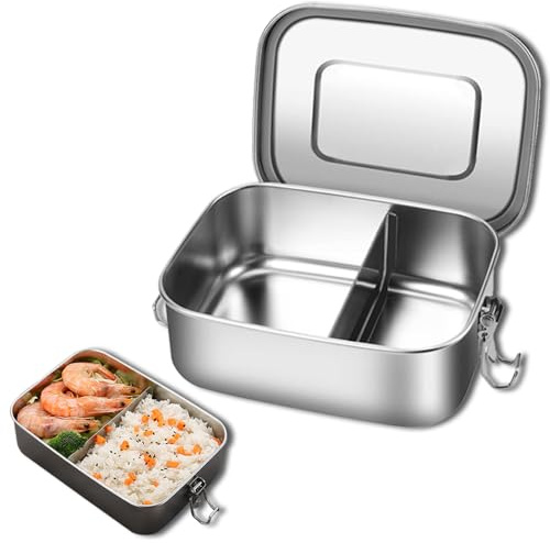 Coztie 304 Edelstahl Brotdose, 850 ml Brotdose Edelstah mit 1 Fächern