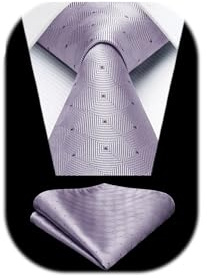 Enlision rutiga slipsar för män formell bröllop slips ficka fyrkantig business slips & näsduk set, Lila-2, en storlek