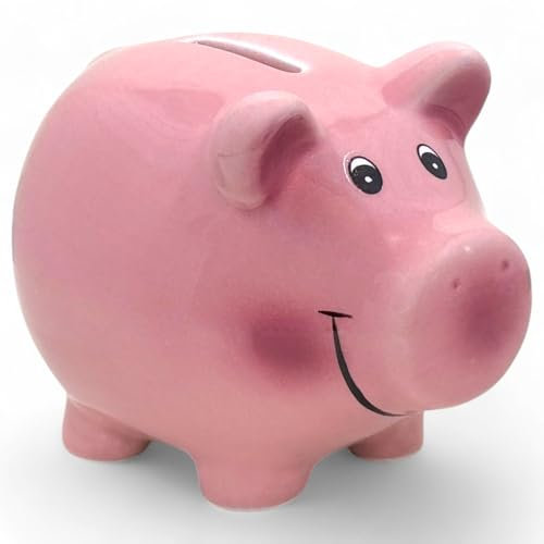 MIJOMA Keramik-Sparschwein in Rosa, Spardose im süßen Design, mit Gummi-Stöpsel, Kindersparbüchse (XS 11,5 x 9 cm)