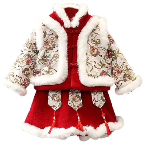 OBiQuzz Baby flicka sammetsklänning kinesiska traditionella Cheongsam långärmad Tang Stepp klänningar nyår kostymer kappa barn byxor 140 flickor, röd, 12-18 månader