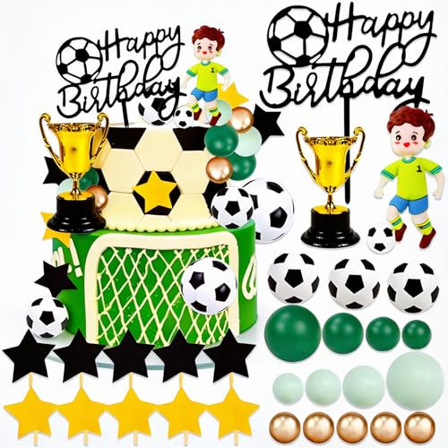 30PCS Soccer Cake Topper Soccer Ball Player Cake Decor Football Cake Decor