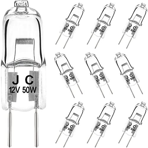 EKSAVE GY6.35 Halogen Bulbs 50W 12V 650lm T3 Bi-Pin Bulb for Under Cabinet Puck Light, Chandeliers, Track Lighting, 2700K, Warm White, Pack of 10 [Energy Class G]