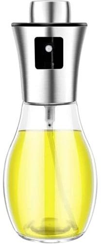 Sucasa Botella de aceite de 200 ml – Dispensador de aceite de oliva de vidrio recargable para cocinar, freidora de aire, ensalada y barbacoa – Pulverizador de niebla fina para vinagre y comidas bajas
