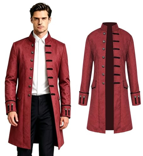 Crubelon Giacca da uomo stile steampunk, stile vintage, gotico, vittoriano, per costume di Halloween, Rosso, M