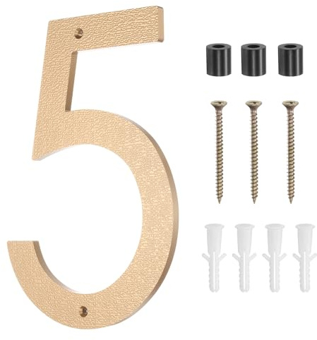 sourcing map Numéros de maison modernes pour l'extérieur, 25,4 cm, grands numéros d'adresse flottants en métal avec kit de clous pour appartement, bureau, hôtel, chambre (doré, numéro 5)