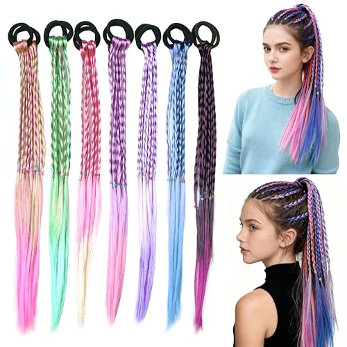 CATMEYE 14 Stück Bunte Geflochtene Haarsträhnen für Kinder mit Farbverlauf & Elastischem Seilband, Twist Haarteil Set für Mädchen, Ideal für Party, Festival, Fotoshooting & Geschenk (14 Stück)