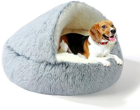 SUOXU Großes mittelgroßes 80 cm Hundebett – Verbesserte Aluminiumrandstütze und abnehmbarer rutschfester Boden, thermisch selbstwärmender Plüsch für Hunde unter 20 kg/44 lbs – Gemütliche Decke mit zwe