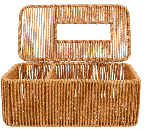 Ipetboom Boîte à Mouchoirs Rectangulaire Imitation Rotin avec Couvercle Distributeur de Mouchoirs Facial Fait Main Design Japonais Minimaliste pour Salon Voiture et Salle de Bain Rangement
