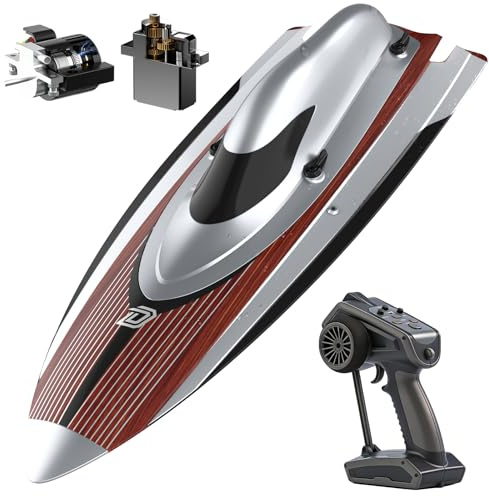 DEERC 17 bürstenloses RC-Boot für Erwachsene, 45+ km/h Hochgeschwindigkeits-Rennboot, 3S 2800mAh LiPo-Akku, Metallruder, selbstaufrichtendes Design, ferngesteuertes Boot für Seen, Pools,TX766