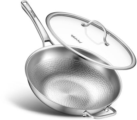 Titanium Wok pans for cooking,13in Pure Titanium Hammered Pro pans, Non Stick Skillet for Cooking, Non-Toxic, PFAS/PFOA/PTFE Free Cookware, Dishwasher&Oven Safe, Kitchen Induction Compatible