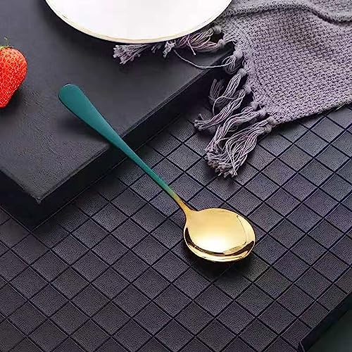 Cucharilla de café de acero inoxidable, juego de vajilla, cucharas redondas, cubiertos dorados, cucharas mezcladoras, accesorios de café (G, talla única)