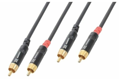 PD Connex 12M RCA Cable - Twin RCA Male to RCA Male Flexible Audio Lead with Spiral Shielding, Reliable Connectors for Speaker & Audio Systems, Black