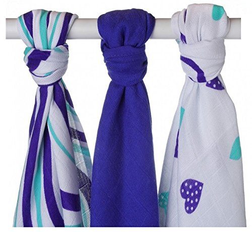 Musselin, Bambus, HeartsWaves Ocean Blue 70