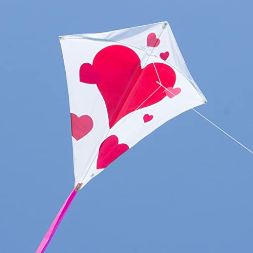 CIM Großer Kinderdrachen - Eddy XL Hearts MUSTHAVE - Einleiner für Kinder ab 6 Jahren - Abmessung: 90x100cm - inkl. 80m Drachenschnur und Streifenschwänze