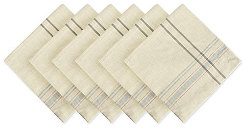 DII French Stripe, Tisch-Servietten-Set, Bauernhaus-Stil, 50,8 x 50,8 cm, Taupe/Grau, 6 Stück
