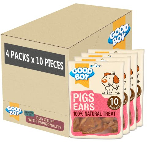 Good Boy - Pigs Ear Pieces - Dog Chew Treats - Absolutely No Artificial Nasties - 10 Pieces - 100 Percent Natural Dog Treats - Case of 4