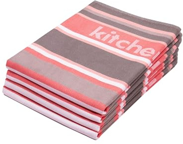 ZOLLNER 4 strofinacci da cucina, 100% cotone, 50x70 cm, a righe rosse