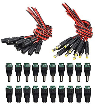 YIXISI 20 Paia12V Maschio Femmina Connettori, Barrel Power Jack Adattatore, DC Power Pigtail Cable, DC Pigtail Power Connector, per telecamera, CCTV, DVR, sistema LED