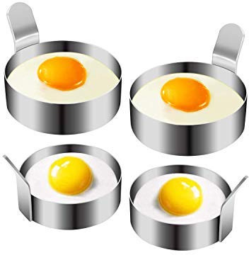 KINOEE Egg Ring, Stainless Steel Omelette for Fried Eggs, Non-Stick Cooking Rings，Egg Rings for Frying pan (2 Sizes, 4 Packs)