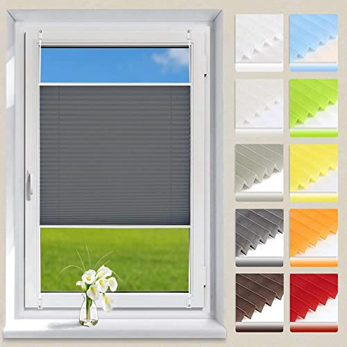 OUBO Plissee Klemmfix ohne Bohren Aluminium-Schienen, Anthrazit 35 x 180cm(BxH), lichtdurchlässig & Blickdicht, Jalousie Faltrollo Innen für Fenster & Tür