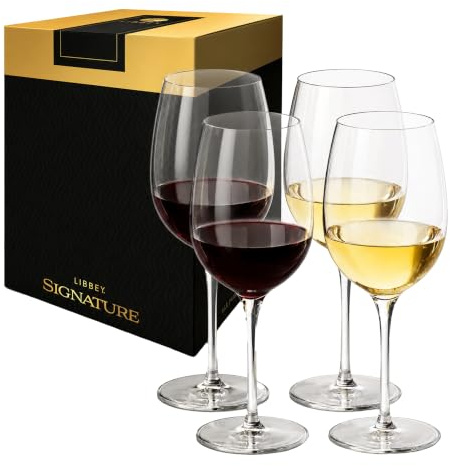 Libbey Signature Kentfield All Purpose Wine Glasses Set of 4, Red and White Long Stem Wine Glasses, Curvature Wine Glass Gift Set for All Occasions