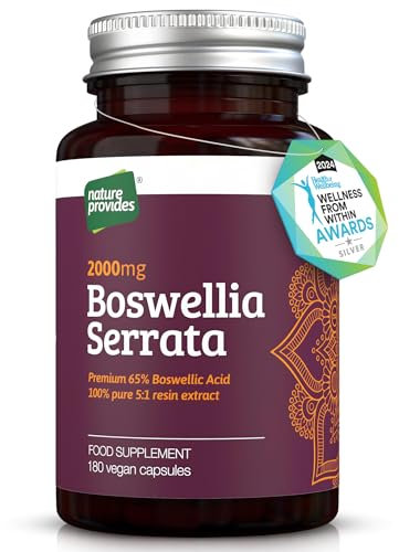 Boswellia Serrata Capsules/Tablets (2000mg 5:1 Extract) Made in UK by Nature Provides - 180 Vegan Caps, 6 Months Supply, 65% Boswellic Acid, Indian Frankincense, Joint Support, Anti-Inflammatory
