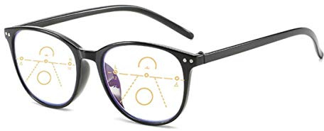 Gleitsichtbrille Lesebrille schwarz Multifokale Gläser Damen Herren (wahlweise mit +1.00, +1.50, +2.00, +2.50 oder 3.00 Dioptrien) und Anti-Blaulicht/Blaulichtfilter Gleitsichtlesebrille