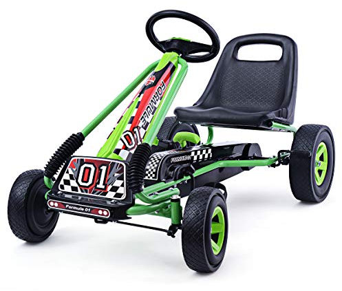 COSTWAY Gokart mit Handbremse und verstellbarem Sitz, Tretauto mit Vor- und Rückwärtsgang, Go Cart für Kinder ab 3 Jahren, Pedal Gokart Tretfahrzeug Pedalfahrzeug Kinderfahrzeug 98x59x61cm (grün)