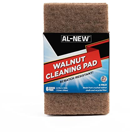 AL-NEW Walnut Cleaning Pads | Versatile, Scratch Resistant Household Cleaning & Scouring Pads for Kitchen Cleaning, Dishes, Pots, Pans & More (6 Pack)