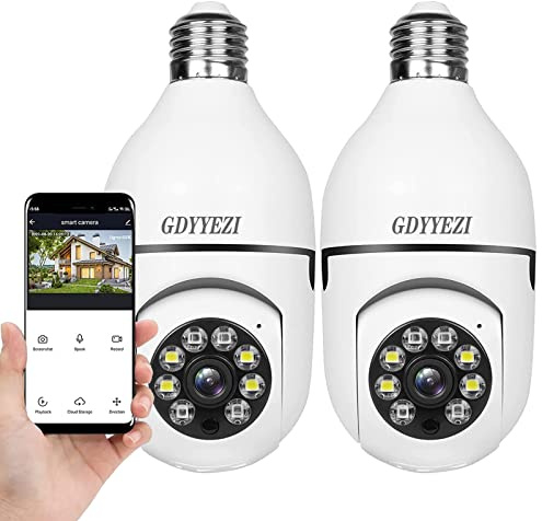 MBVBN 2 Pack WiFi Bulb Security Camera Wireless 360° Full HD 1080P Panoramic Camera HD Dome Surveillance Camera Night Vision for Home Baby Pet