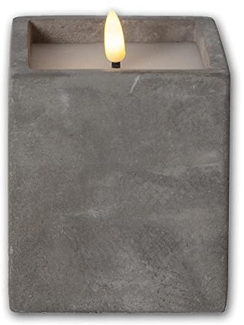 Star Trading LED Stumpenkerze Beton Quader mit Timer, 9x9x11,5cm, quadratisch, batteriebetrieben, Beton-Optik, Flackereffekt