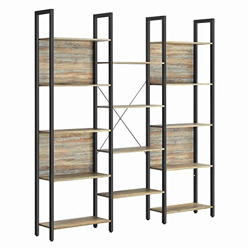 VASAGLE Bücherregal, Standregal mit 14 Ablagen, Regal mit Metallrahmen, für Wohnzimmer, Arbeitszimmer, Büro, Industrie-Design, 24 x 158 x 166 cm, türkisbraun-tintenschwarz LLS107B60