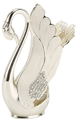 Elegant Swan Dessert Spoon Set - Coffee Spoon Stand Kit - Fruit Scoop Fork Teaspoons Set - Salad & Ice Cream Spoons - Tableware Ornaments for Home, Kitchen & Restaurant (Set of 20)
