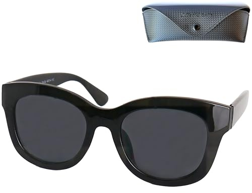 Retro Dicker Sonnenbrille mit Dioptrien für Damen und praktischem Etui | Breite Vintage-Fassung, getönte UV400-Gläser und 31 g – wählbar in zwei Farben sowie 0,0 bis +2,5 Dioptrien.