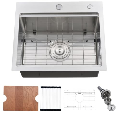 BoomHoze 20 Inch Drop in Kitchen Sink, Single Bowl 16 Gauge Stainless Steel Topmount Small Kitchen Bar Sink Outdoor RV Workstation Basin (20x17x10)