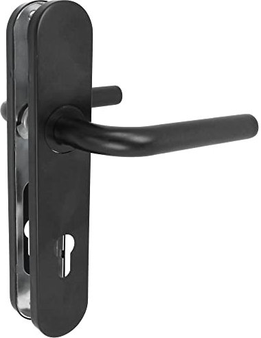 Amig - Juego de Manillas con Placa de Polipropileno para Puertas - 245 x 45 mm - Cuadradillo de 8 mm - Diseño Sencillo ideal para tu hogar u oficina - Con Bocallave - Acero y Polipropileno Negro