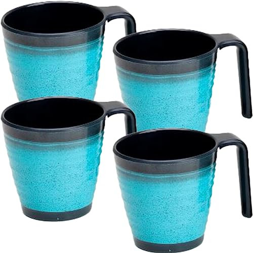 Xtremeauto 4pc Mug Set - Dinnerware Sets Melamine Cups, Mugs Crockery Set Dining Tableware Dishes, Dishwasher Safe Set Caravan (Granite Aqua Mugs)