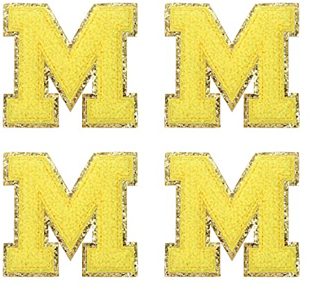 sourcing map 4Stück Aufbügler Buchstaben Patches Gelb M Alphabet Dekorativ Reparatur Bestickte Aufnäher Chenille Alphabet Patches zum Aufbügeln für Kleidung Schuhe Hüte Rucksäcke
