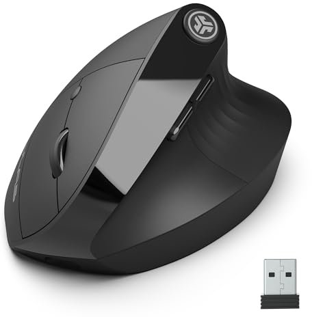 JLab JBuds Ergonomic Mouse, Connect via Bluetooth or USB Receiver, Multi Device Vertical Mouse, Silent Ergo Full-Size Rechargeable Wireless Mouse for Laptop Computer, Desktop PC, Tablet, Windows/Mac