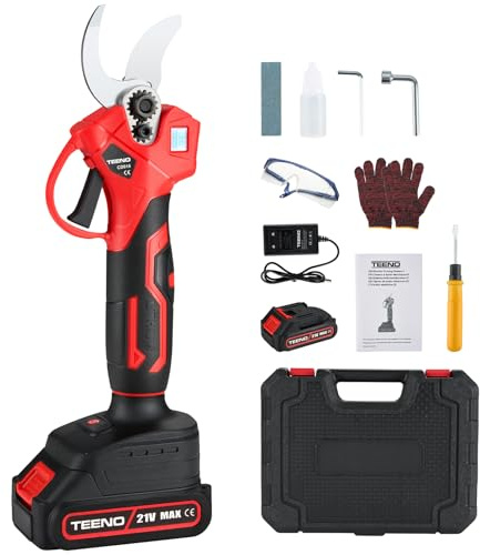 TEENO Elektrische Gartenscheren 30mm, kabellos, bürstenlos, mit LCD, 2000 mAh Batterien, schnurlose professionelle elektrische Schere für Garten, Äste und Obstgärten (ein Akku)