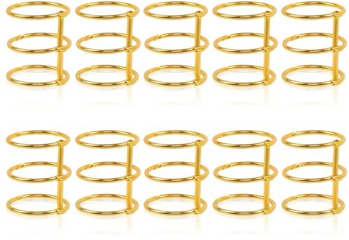 3 Ring Metal Book Rings, 30mm Loose Leaf Binder Spines - Snap Split Hinged, DIY Travel Diary & Photo Albums, 10-Pack Craft Supplies, Durable & Versatile (Gold)