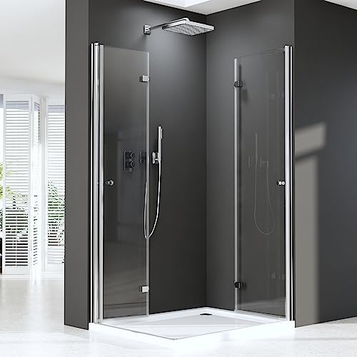 Duschkabine Eckeinstieg 100x120 cm Eckeinstieg Dusche Falttür 180º Duschabtrennung 6 mm NANO-Glas Duschkabine Scharniertür,Höhe 185 cm,Ohne Duschwanne