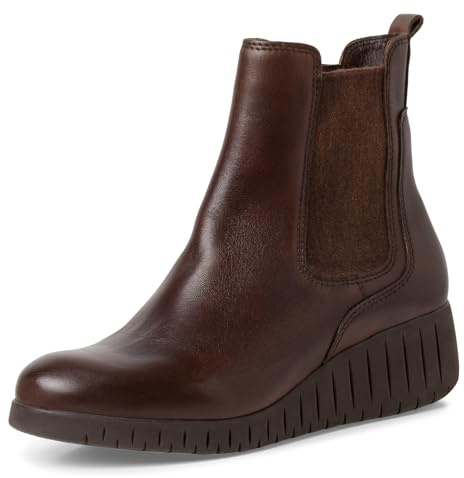 MARCO TOZZI Damen Chelsea Boots aus Leder mit Keilabsatz, Braun (Cognac), 39 EU
