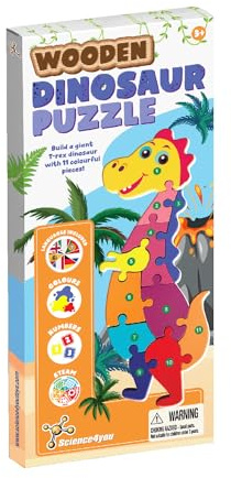 Science4you holzpuzzle Dinosaurier für Kinder ab 3 Jahren - Kleinkind-Puzzle, um Zahlen zu Lernen, 11 Teile Dinosaurier-Spielzeug, Lernspielzeug für Kinder Alter 2 3 4