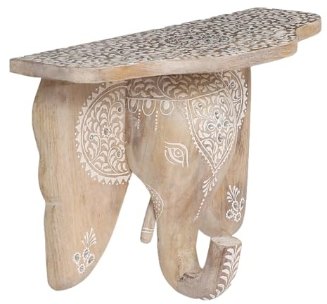 Marrakesch Handgeschnitztes Elefanten Wandregal Weiss aus Holz 38 cm groß | Boho Deko Wanddeko Anshan einsetzbar als Hängeregal Schweberegal schmal im Flur oder Nachttisch hängend im Schlafzimmer
