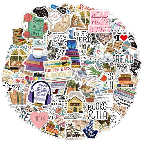Book Stickers, 100 Pcs Motivational Reading Stickers Waterproof Aesthetic Stickers Vinyl Reading Stickers for Book Water Bottles Laptops Scrapbook Luggage